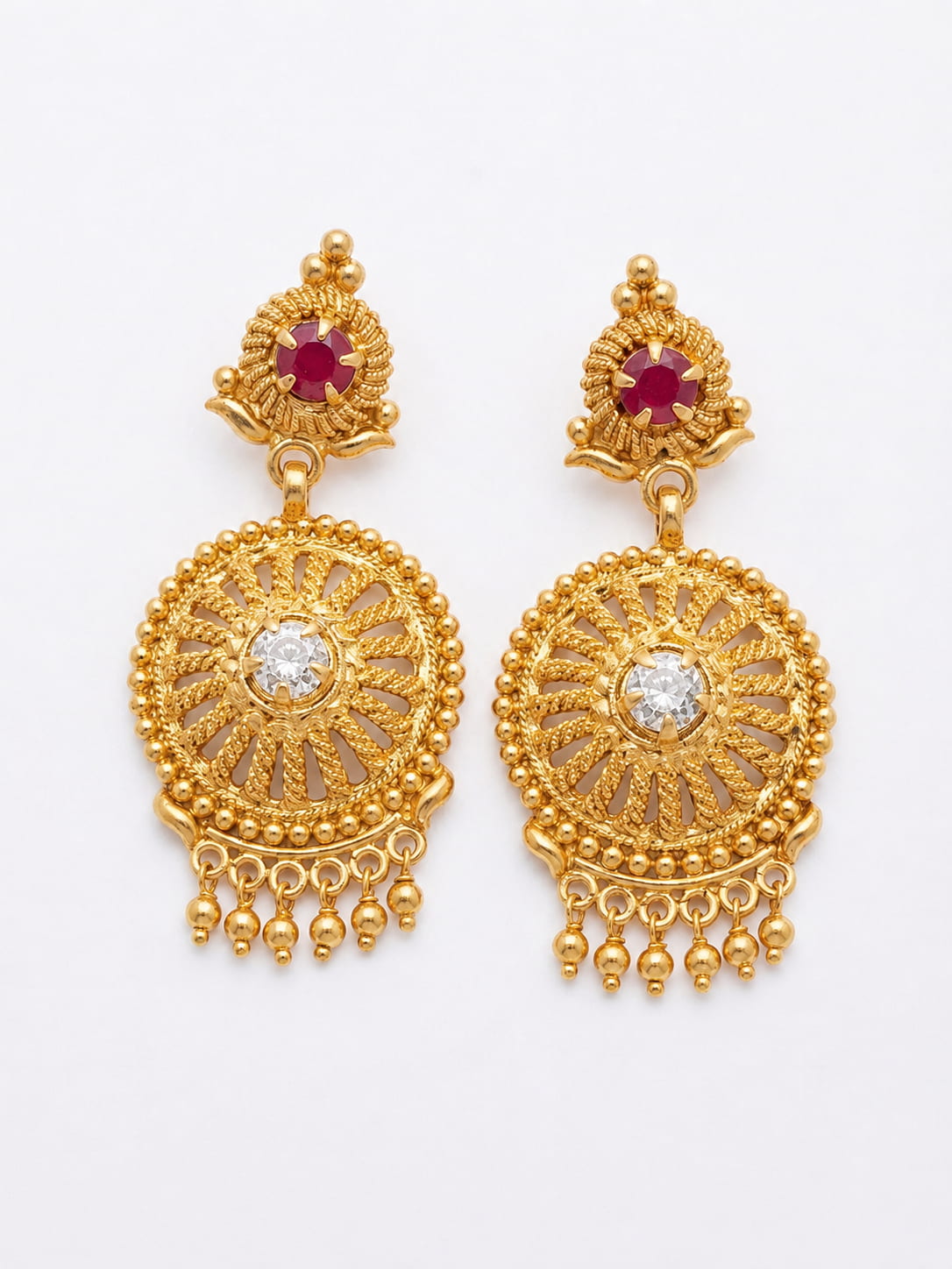 Traditional Antique Gold Stone Studded Earrings